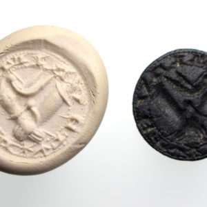 Medieval Bronze Seal Matrix Clasped Hands, Dove-15221