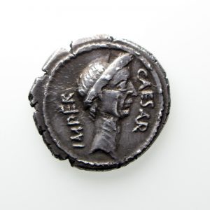 Julius Caesar Silver Denarius 44BC P. Sepullius Macer exceptional portrait-12563