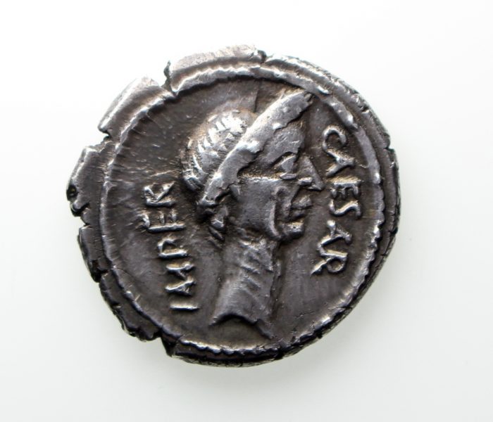 Julius Caesar Silver Denarius 44BC P. Sepullius Macer exceptional portrait-12563