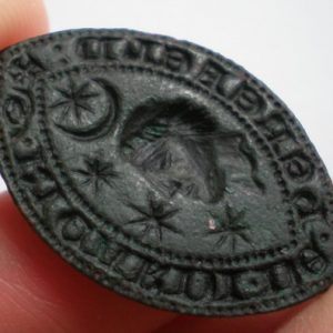 Medieval Personal Bronze Vesica Seal, Portrait with Moon and Stars Device, c.14th / 15th century AD-13681