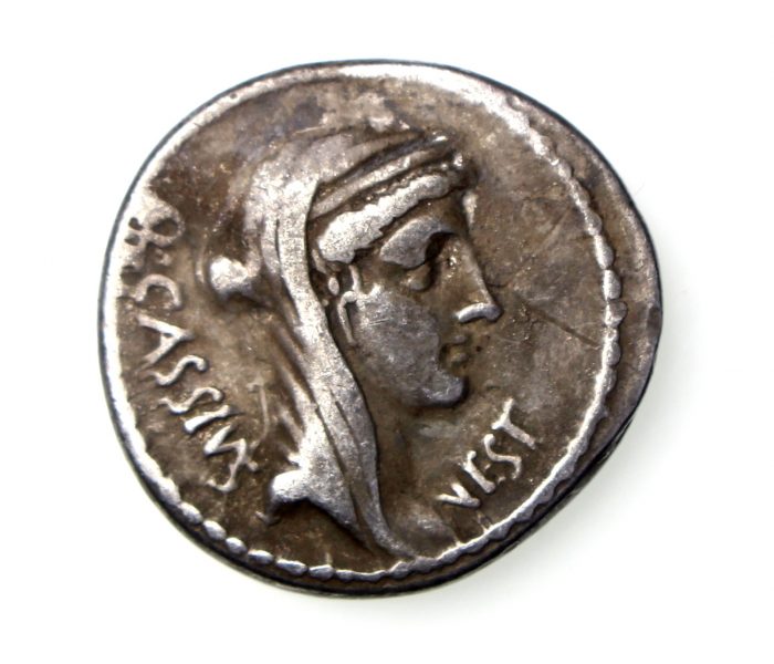 Roman Republic Q. Cassius Longinus Silver Denarius 55BC Temple of Vesta-15837