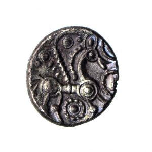Trinovantes Silver Unit Face Over Horse Late 1st Century BC excess rare, finest of 4 known -16404