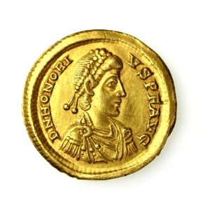 Honorius Gold Solidus 395-423AD Milan-17346