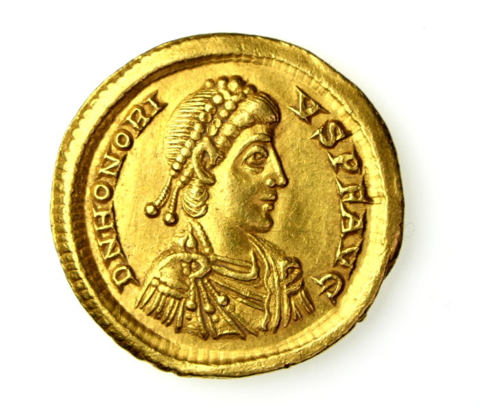 Honorius Gold Solidus 395-423AD Milan-17346