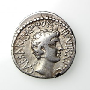 Marc Antony & Octavian Silver Denarius 41BC-17401
