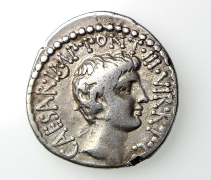 Marc Antony & Octavian Silver Denarius 41BC-17401