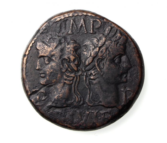 Augustus & Agrippa Bronze Dupondius 27BC-14AD Nemausus-17403