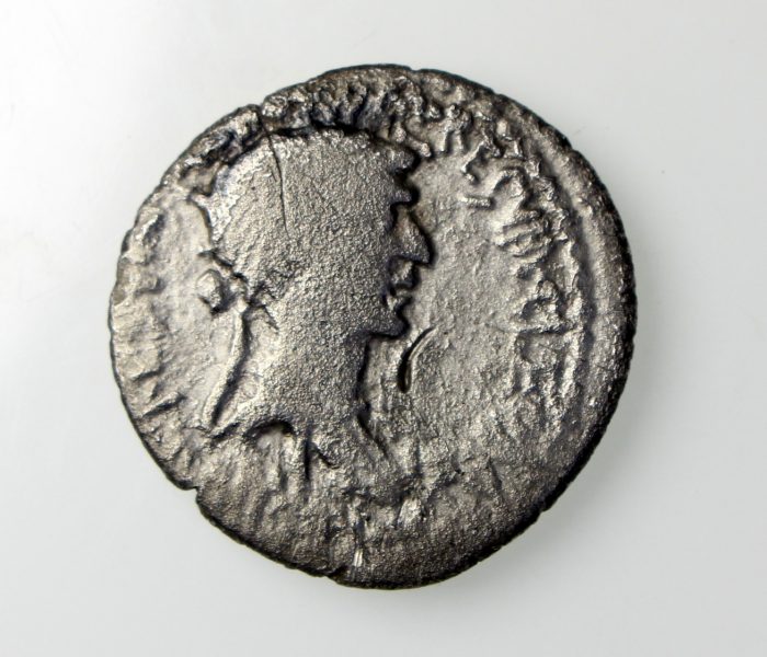Mark Anthony and Cleopatra Silver Denarius 34BC ext rare-17757