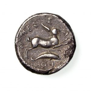 Sicily, Messana Silver Tetradrachm Nike & Biga / Hare & Dolphin 425-421BC-18556