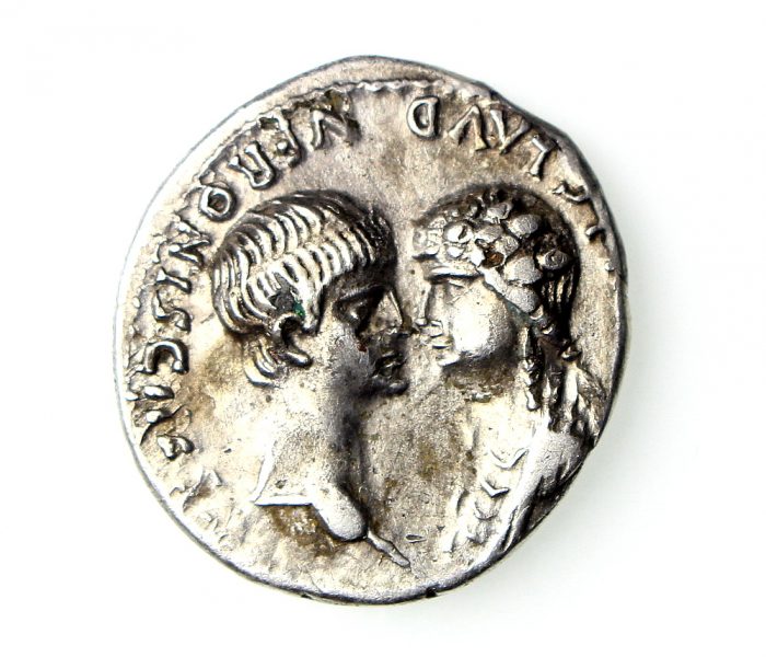 Nero & Agrippina Silver Fouree Denarius 54-68AD-18769