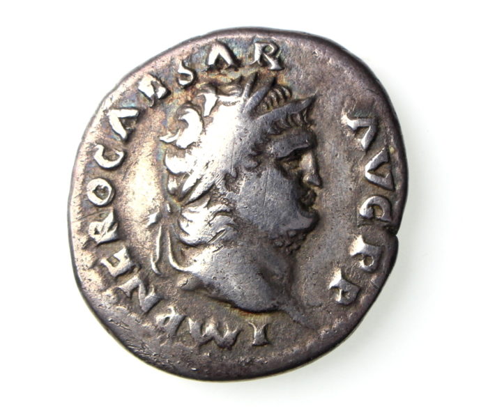 Nero Silver Denarius 54-68AD Leg. standards -18909