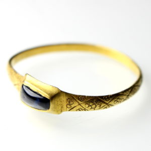 Gold Finger Ring 14/15th Century AD set with a large Sapphire -0