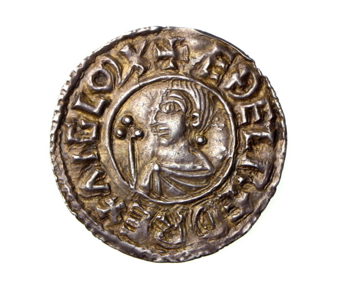 Aethelred II Silver Penny 978-1016AD Crux type, Oscytel Cambridge -19517