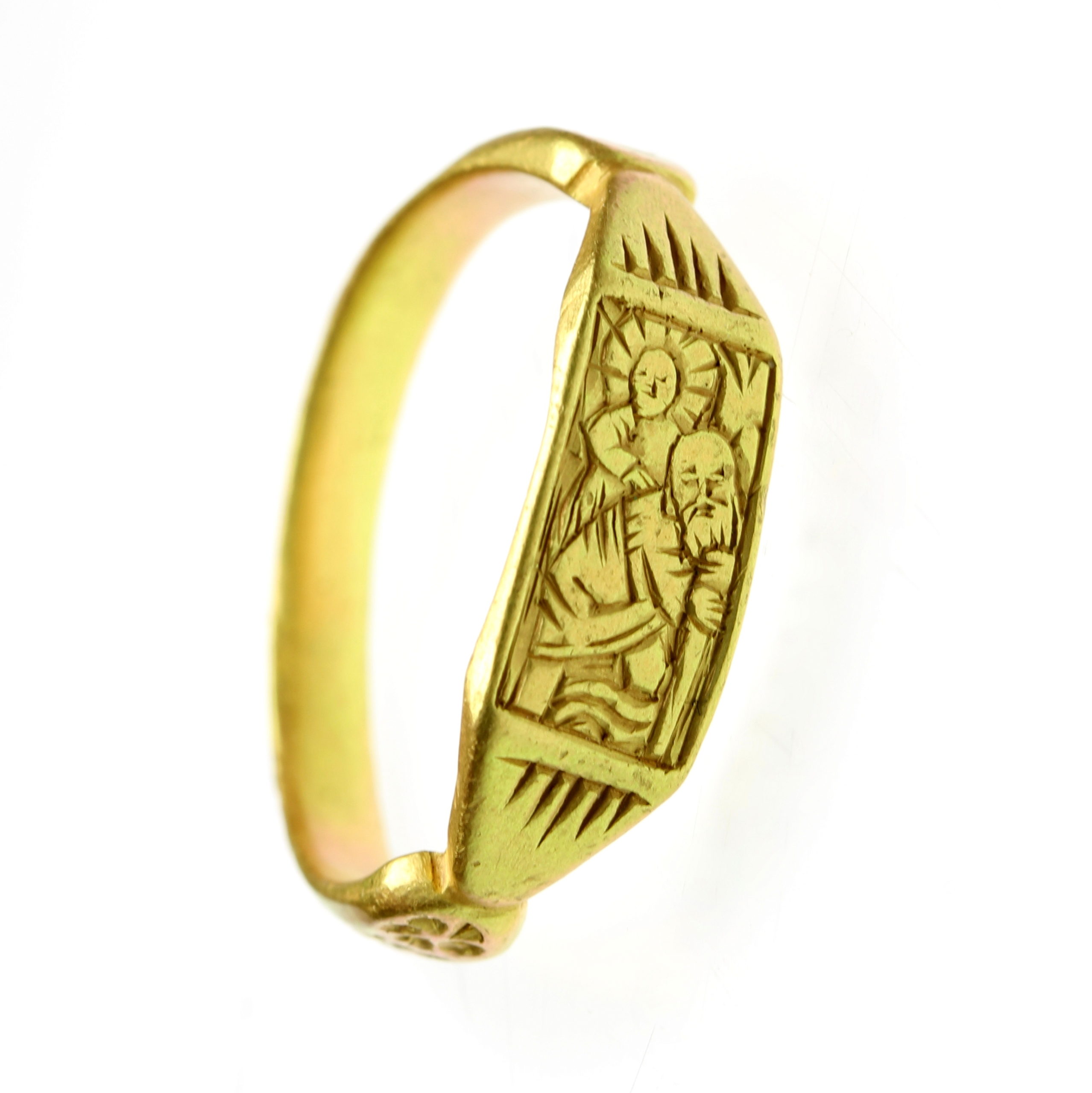 Medieval Gold Iconographic Ring 15th Century AD depicting St