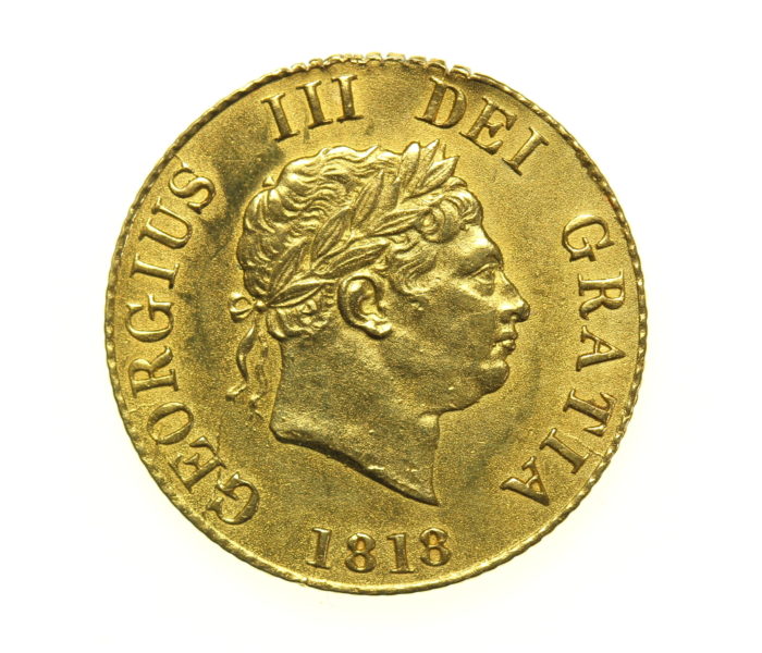 George III 1760-1820AD Gold Half Sovereign 1818AAD ex mount