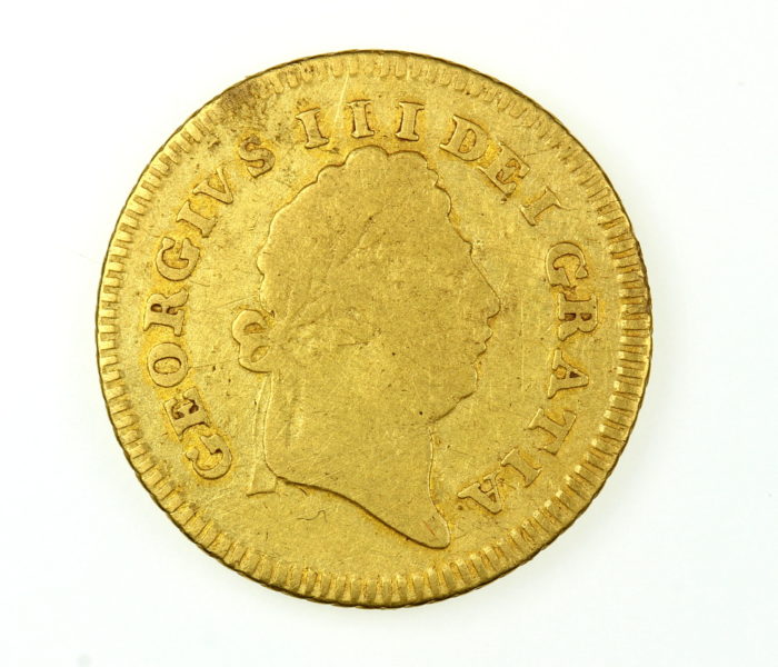 George III AD 1760-1820 Gold Third Guinea 1st Laurate head/ Crown date below AD 1802