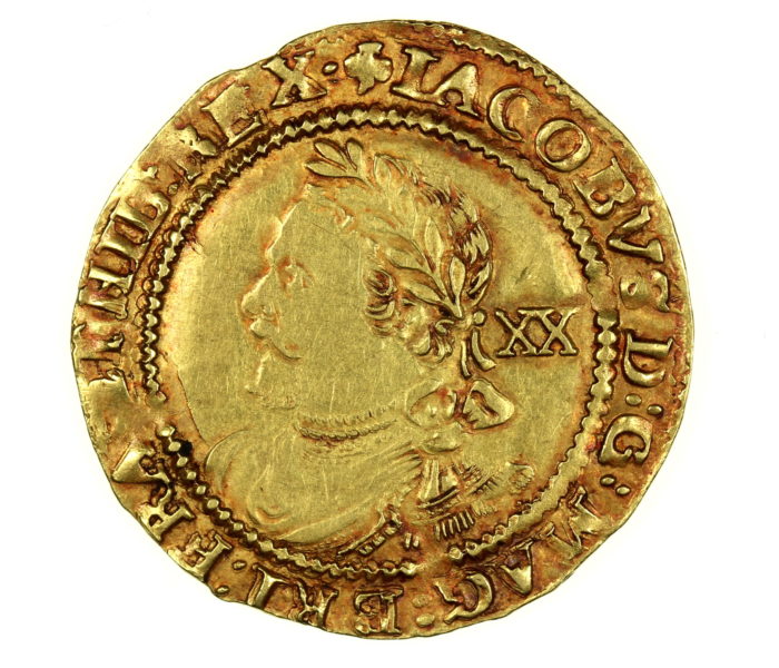 James I 1603-1625AD Gold Laurel Third coinage 4th head mm. Trefoil