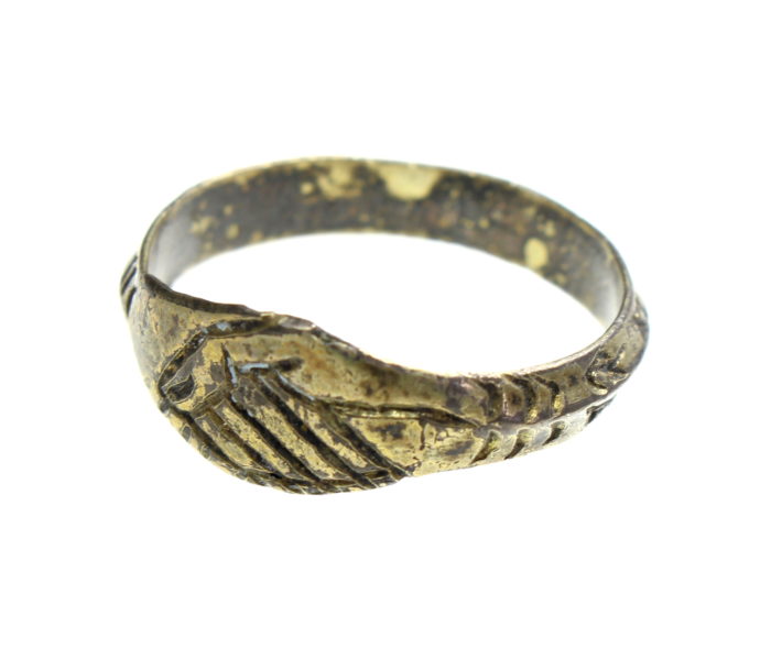 Medieval Silver Gilt Ring Clasped Hands 14th/15th Century AD