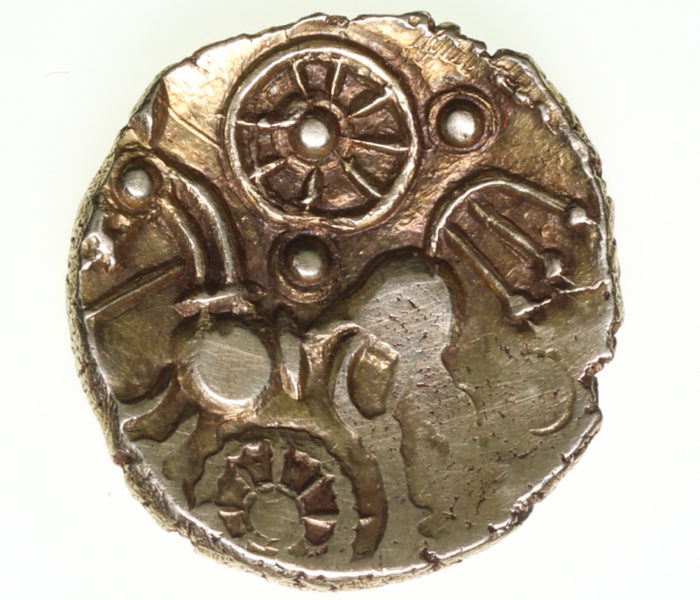 East Wiltshire 50-35 BC Gold Quarter Stater Three Wheels Left type Extremely Rare