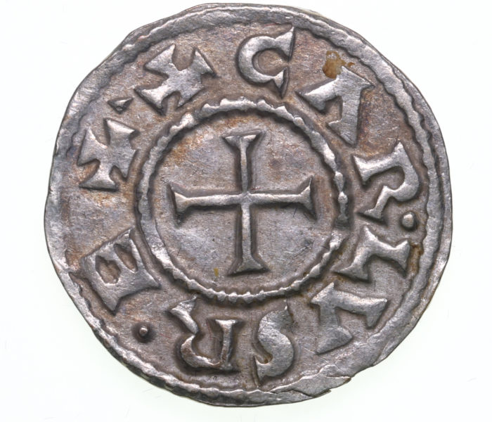 France Charles the Bald (Le Chauve) AD 840-877 Silver Denier Paris *Rare*