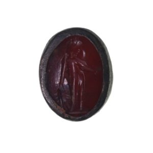 Roman Silver Finger Ring Bezel Set with Carnelion Intaglio 2nd Century AD Depicting Bonus Eventus
