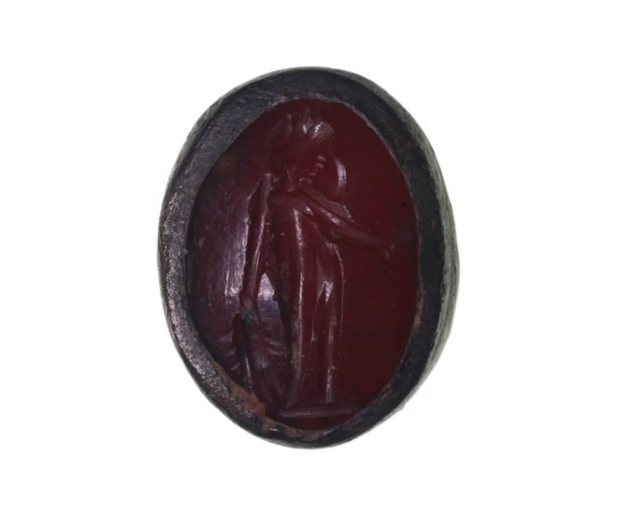 Roman Silver Finger Ring Bezel Set with Carnelion Intaglio 2nd Century AD Depicting Bonus Eventus