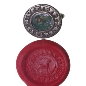 Medieval Personal Silver Seal Matrix with intaglio stone depicting stag13th Century AD