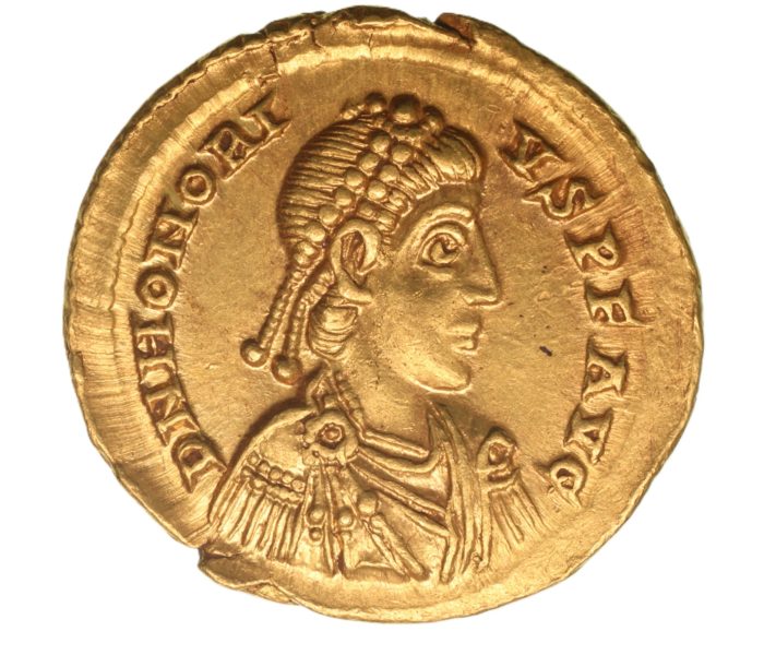 Honorius AD 393-423 Gold Solidus Milan