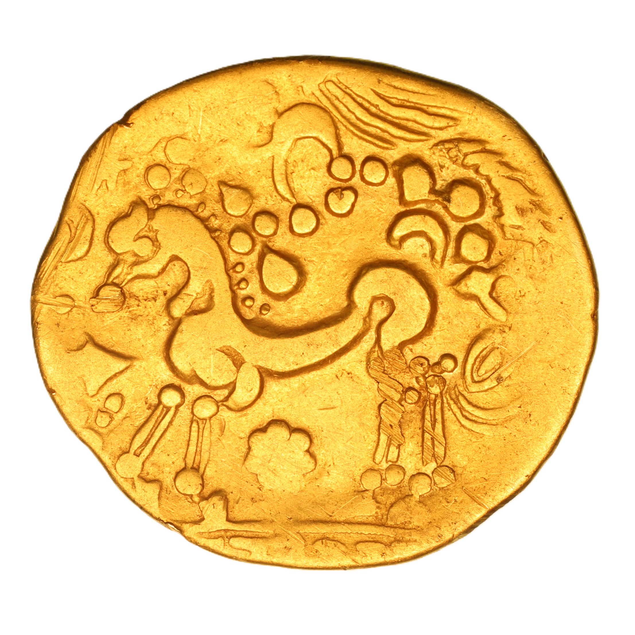 Gallo Belgic Bellovaci 2nd Century BC Broad Flan Gold Stater - Image 2
