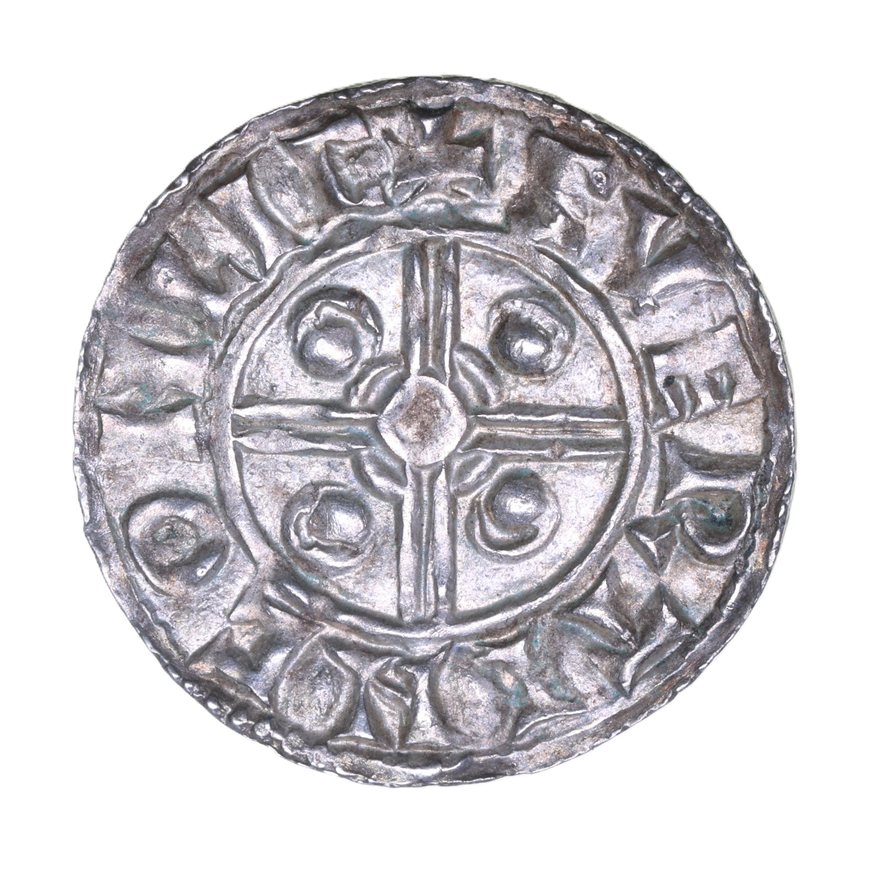 Cnut AD 1016-1035 Silver Penny Pointed Helmet type Lincoln Cross behind bust (Rare) - Image 2