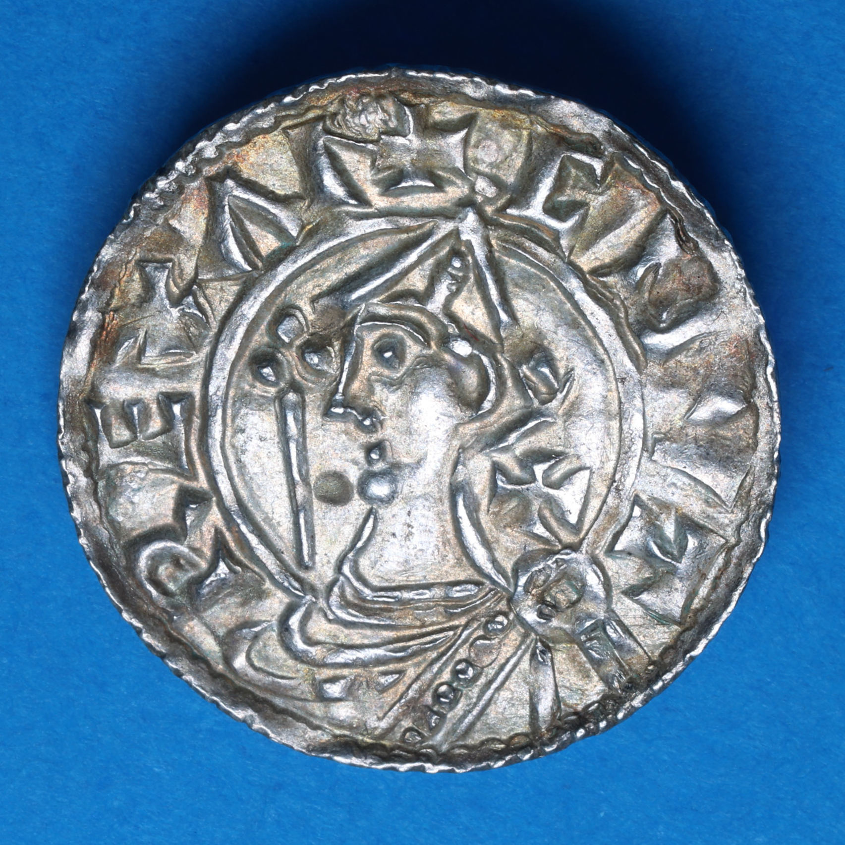 Cnut AD 1016-1035 Silver Penny Pointed Helmet type Lincoln Cross behind bust (Rare) - Image 3