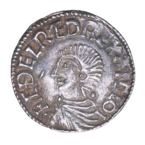 Aethelred II AD 978-1016 Silver Penny Long Cross type Malmesbury *Extremely Rare Mint*