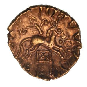 Catuvellauni Addedomaros c. 45–25 BC X. Box (Shell Box) Gold Quarter Stater *Very Rare*