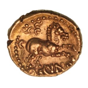 Catuvellauni & Trinovantes Cunobelinus c. AD 8-40 Classic Bow Type Gold Quarter Stater *Excessively Rare*