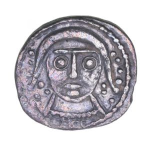 Anglo Saxon Secondary Phase AD 710-760 Silver Sceatta Series Q Facing bust of Christ? *Extremely Rare*