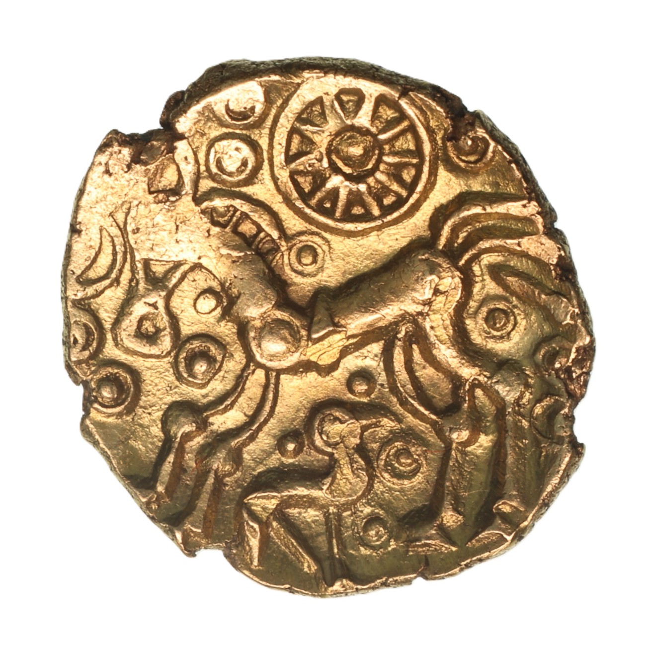 Belgae 1st Century BC Three Wheeler Gold Quarter Stater *Excessively Rare*