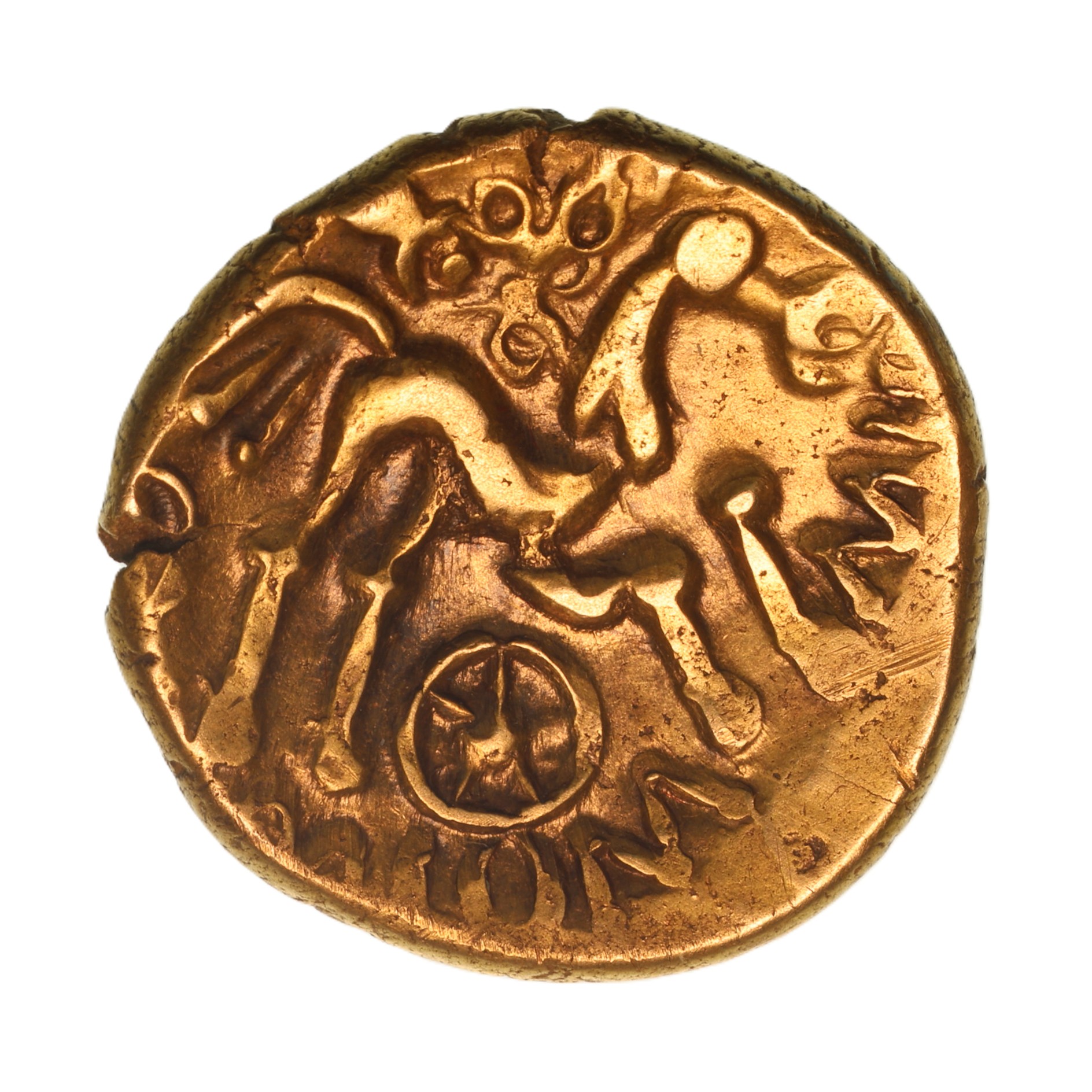 Regini & Atrebates Commios c. 50-25 BC Commios Muzzles Gold Stater *Rare*