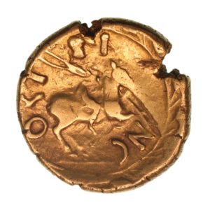 Regini & Atrebates Tincomarus c. 25 BC-AD 10 Tincomarus Warrior Corn F / Tinco Gold Stater *Excessively Rare*