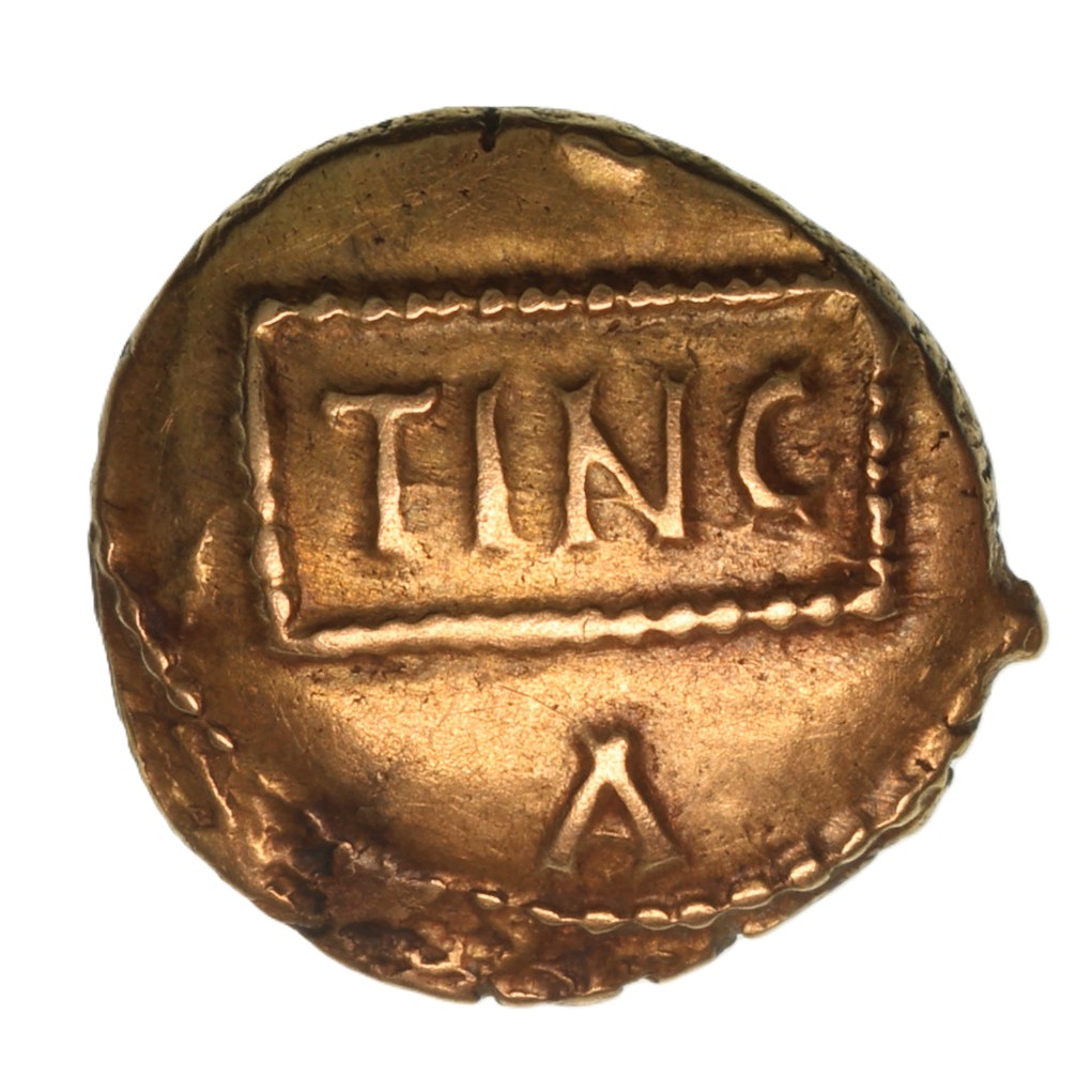 Regini & Atrebates Tincomarus c. 25 BC-AD 10 Tincomarus Medusa Gold Quarter Stater *Very Rare* - Image 2