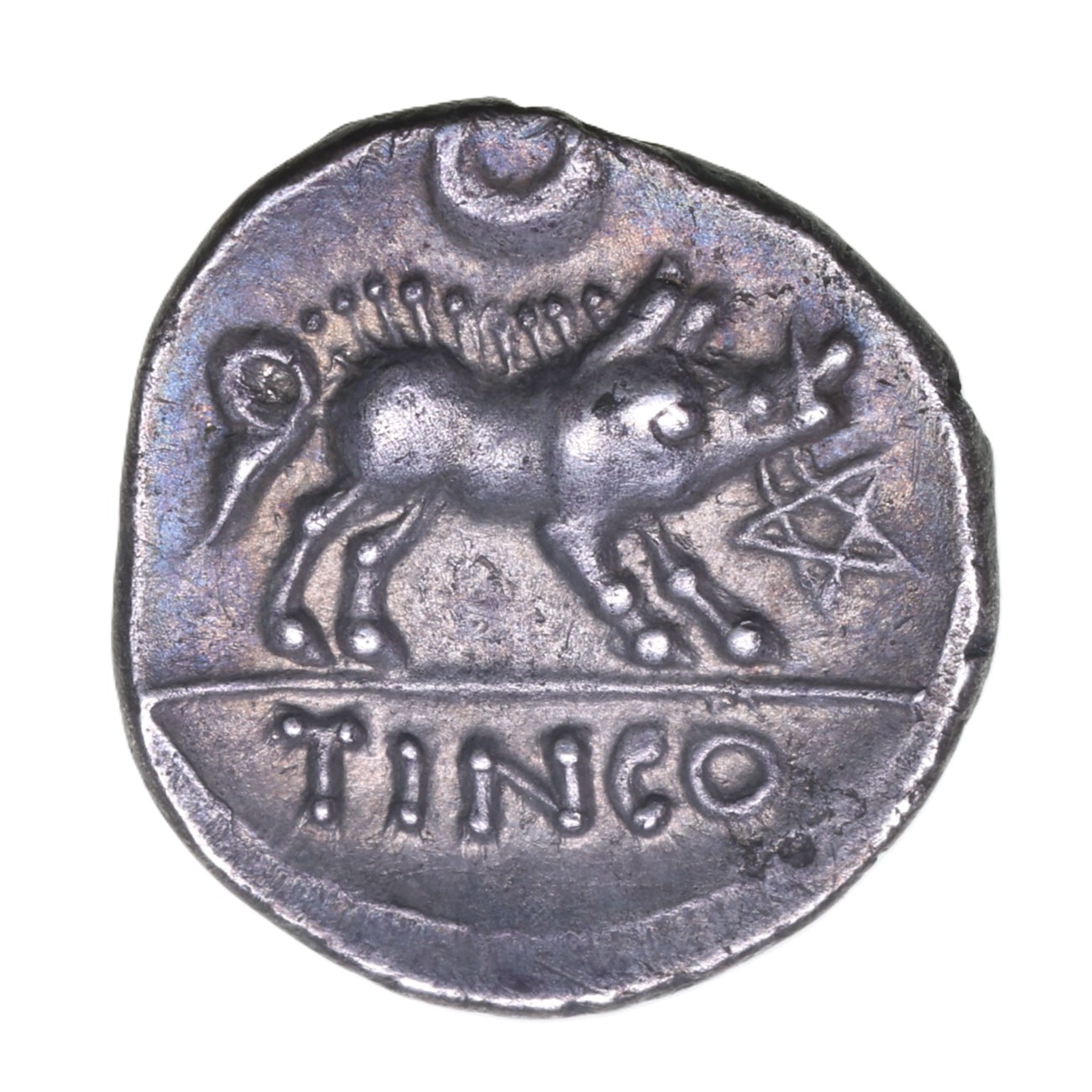 Regini & Atrebates Tincomarus c. 25 BC-AD 10 Tincomarus Boar Star Silver Unit *Excessively Rare*