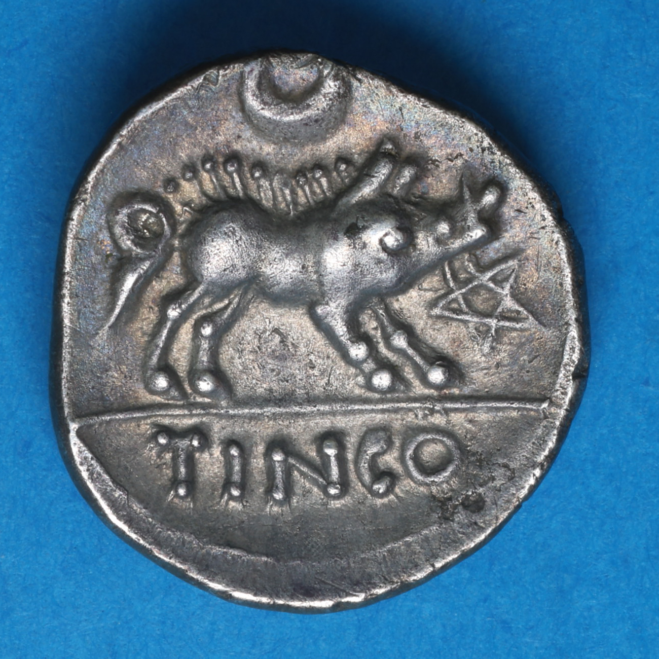 Regini & Atrebates Tincomarus c. 25 BC-AD 10 Tincomarus Boar Star Silver Unit *Excessively Rare* - Image 3