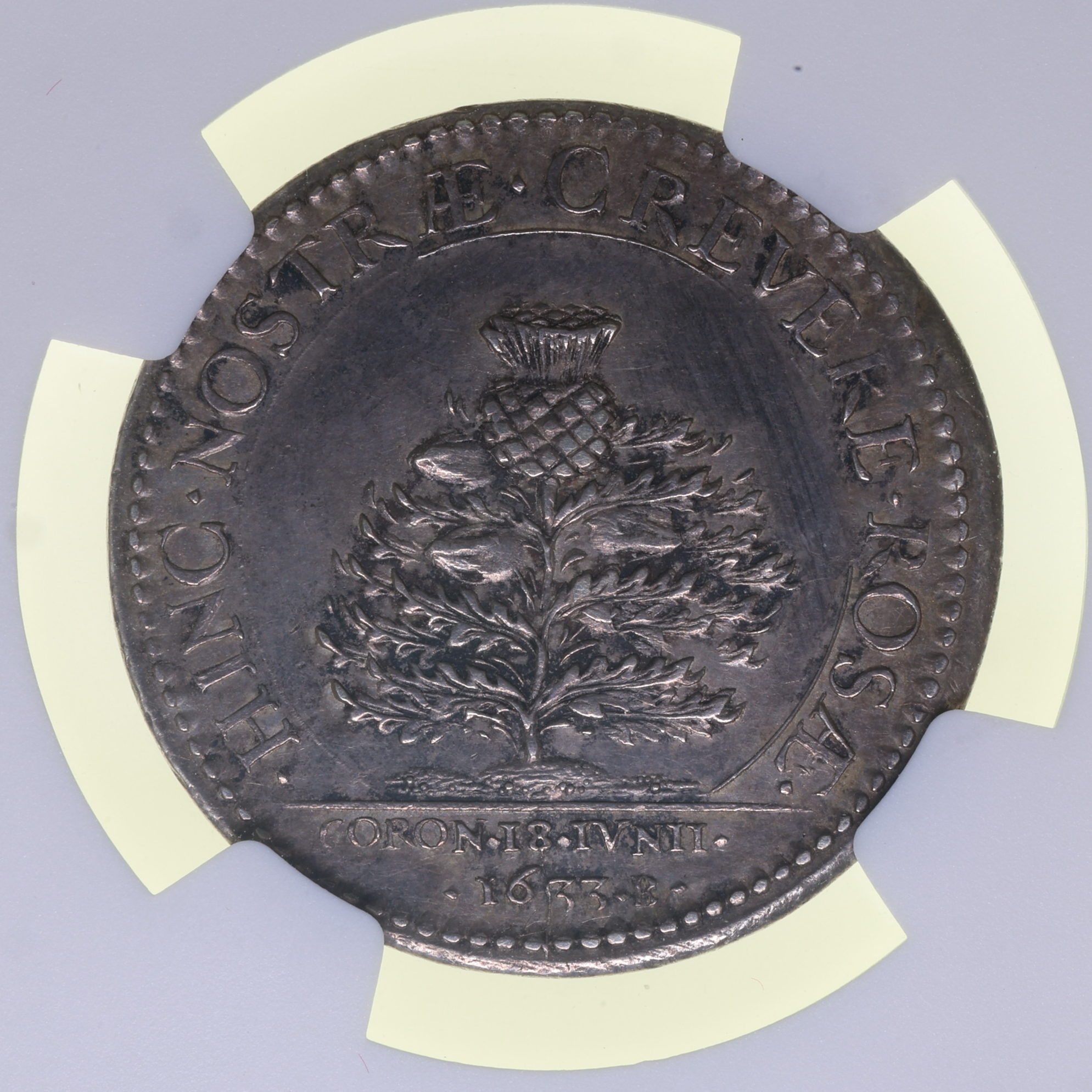 Scotland Charles I AD 1625-1649 Silver Coronation Medal by Nicholas Briot AD 1633 * Graded AU58* - Image 2