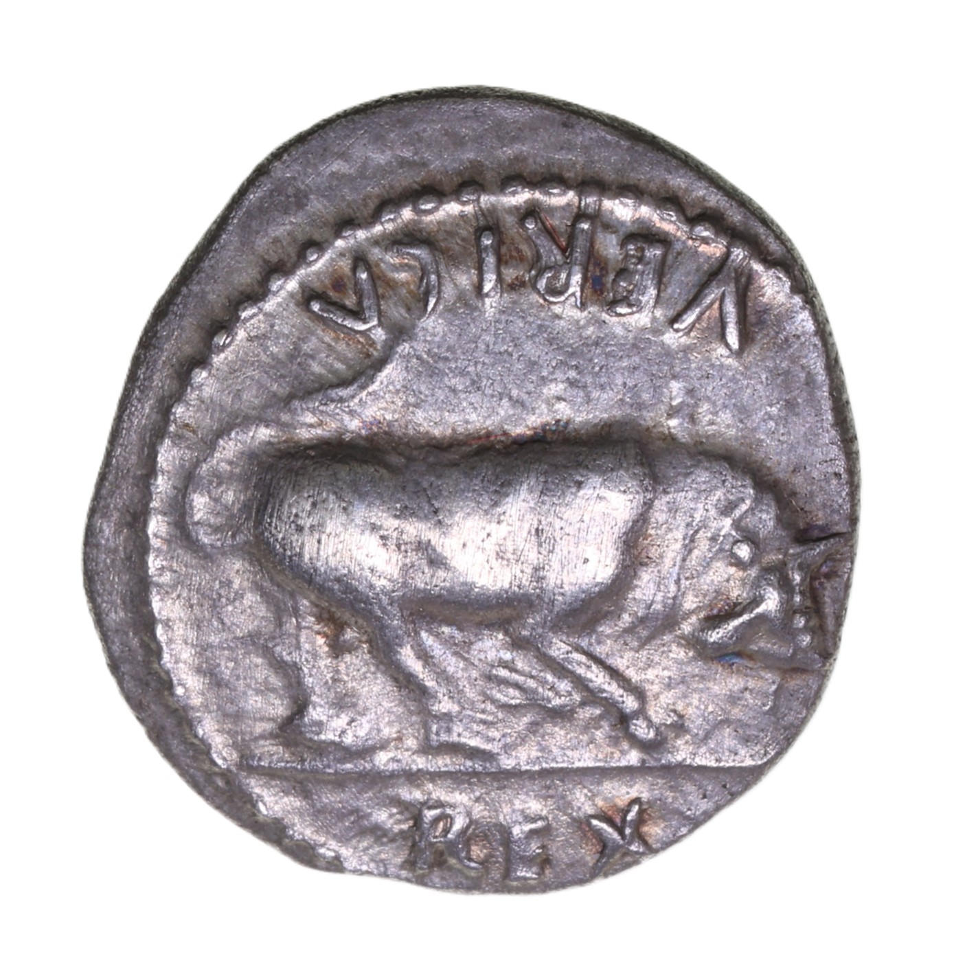 Regini & Atrebates Verica c. AD 10-40 Verica Head on Spear Silver Unit *Scarce* - Image 2