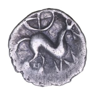 Corieltavi late 1st Century BC Proto Boar Wheel Type Right Silver Half Unit Rich 35b *Extremely Rare*