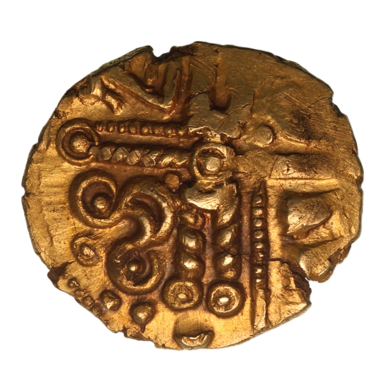 Catuvellauni 1st Century BC Harlow Wheel Gold Quarter Stater *Extremely Rare* - Image 2