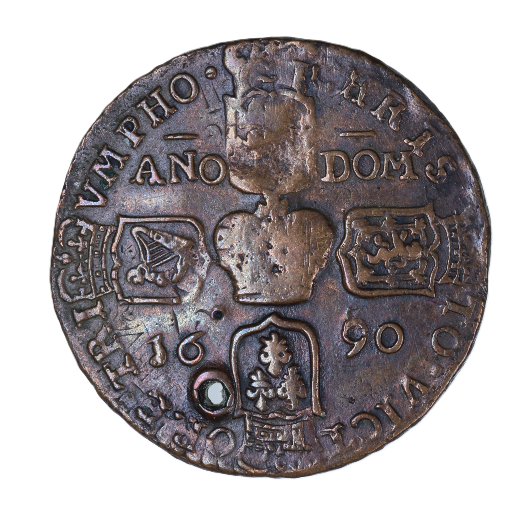 Ireland Gunmoney James II AD 1685-1691 Civil War Coinage Brass Gunmoney Crown AD 1690 Pierced - Image 2