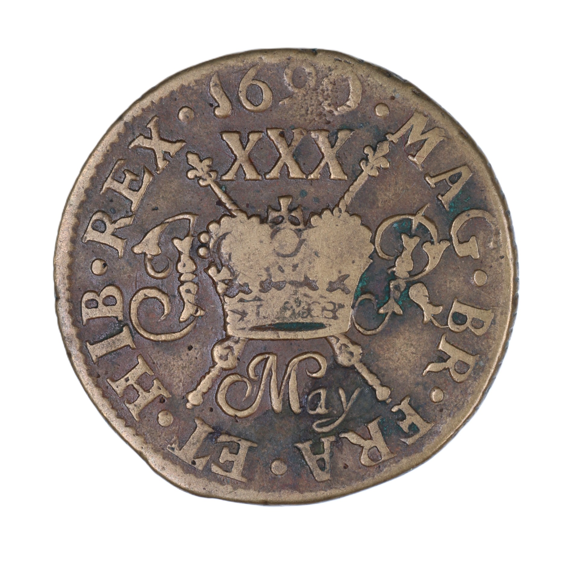 Ireland Gunmoney James II AD 1685-1691 Civil War Coinage Brass Gunmoney Halfcrown AD 1690 - Image 2