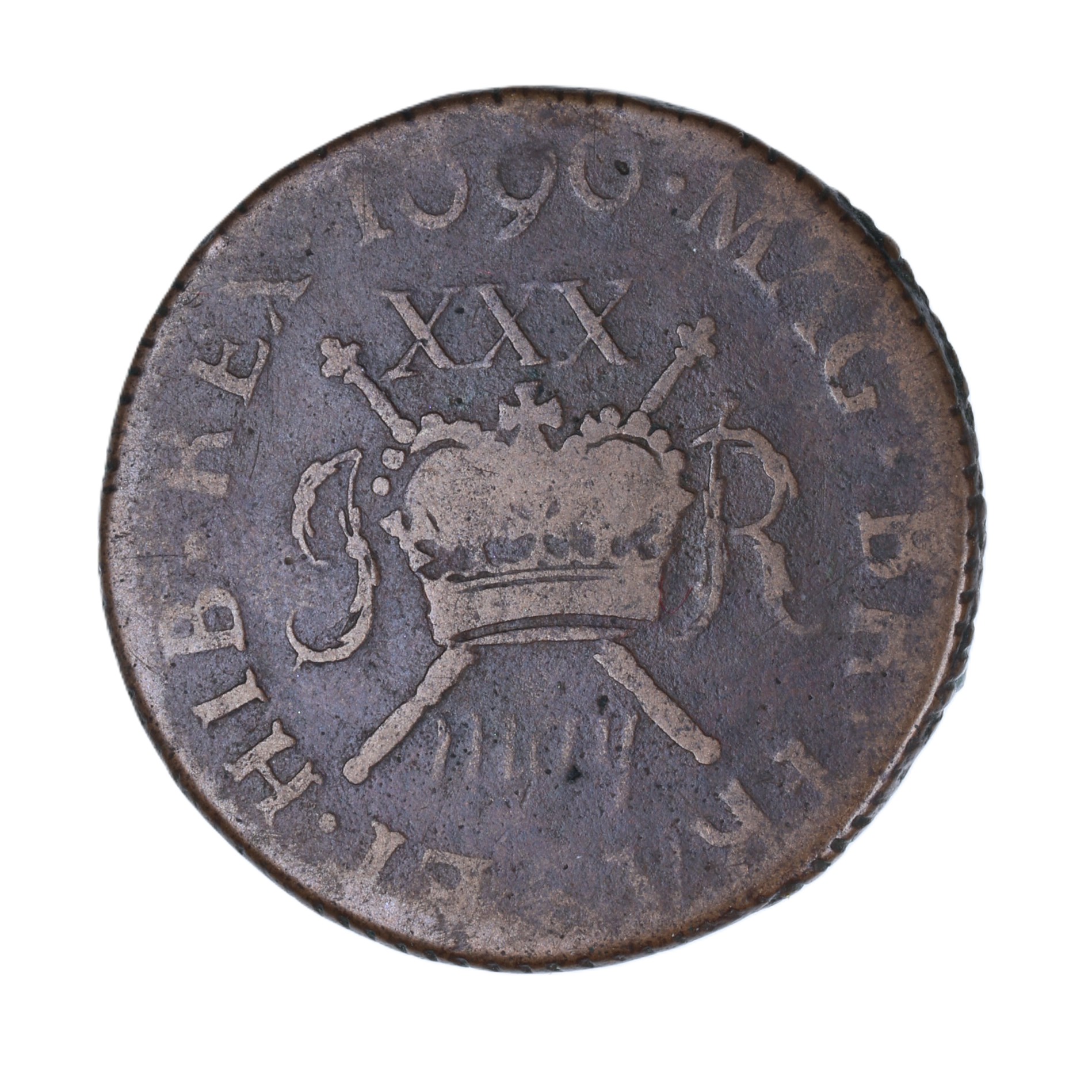 Ireland Gunmoney James II AD 1685-1691 Civil War Coinage Brass Gunmoney Halfcrown AD 1690 - Image 2