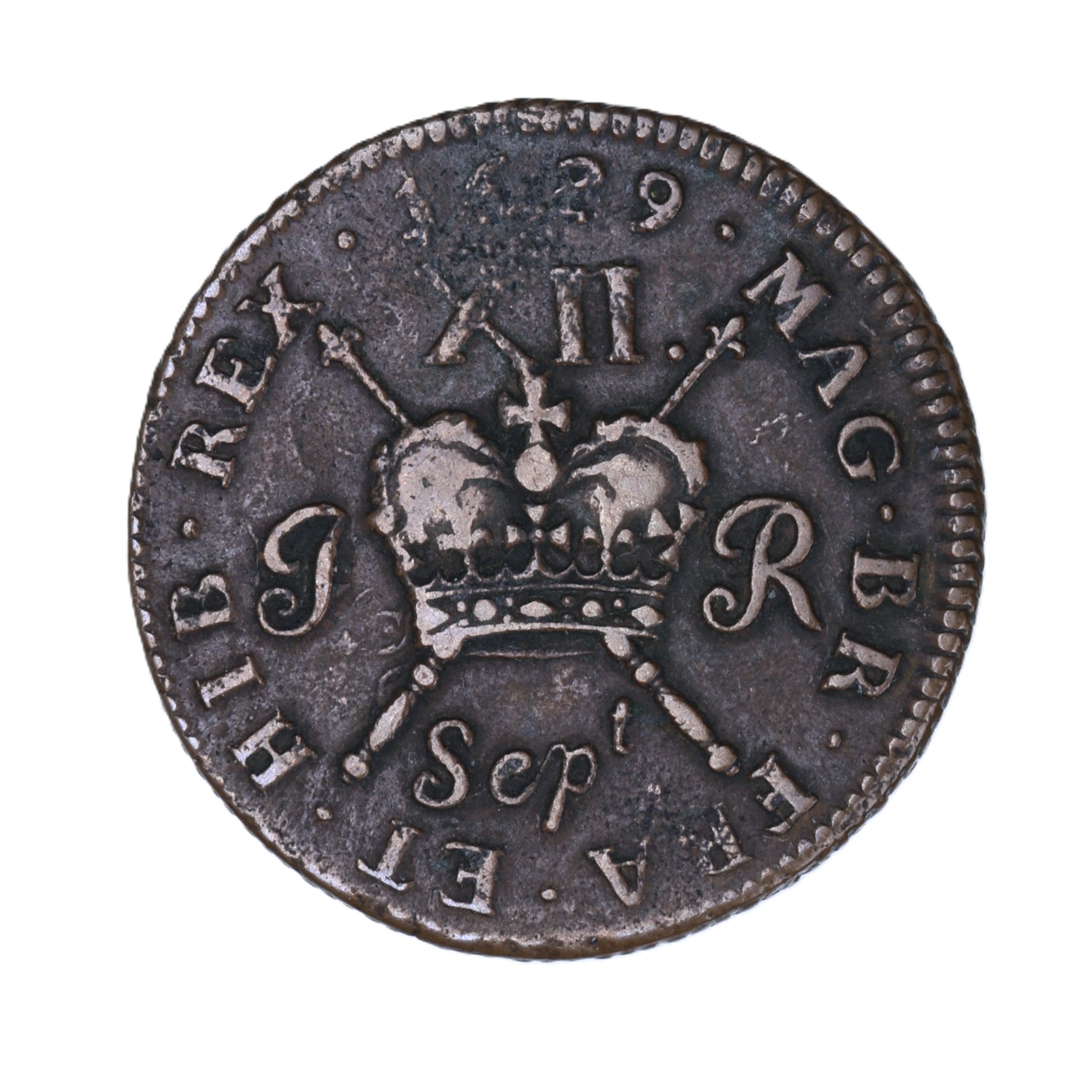 Ireland Gunmoney James II AD 1685-1691 Civil War Coinage Brass Gunmoney Shilling AD 1689 - Image 2