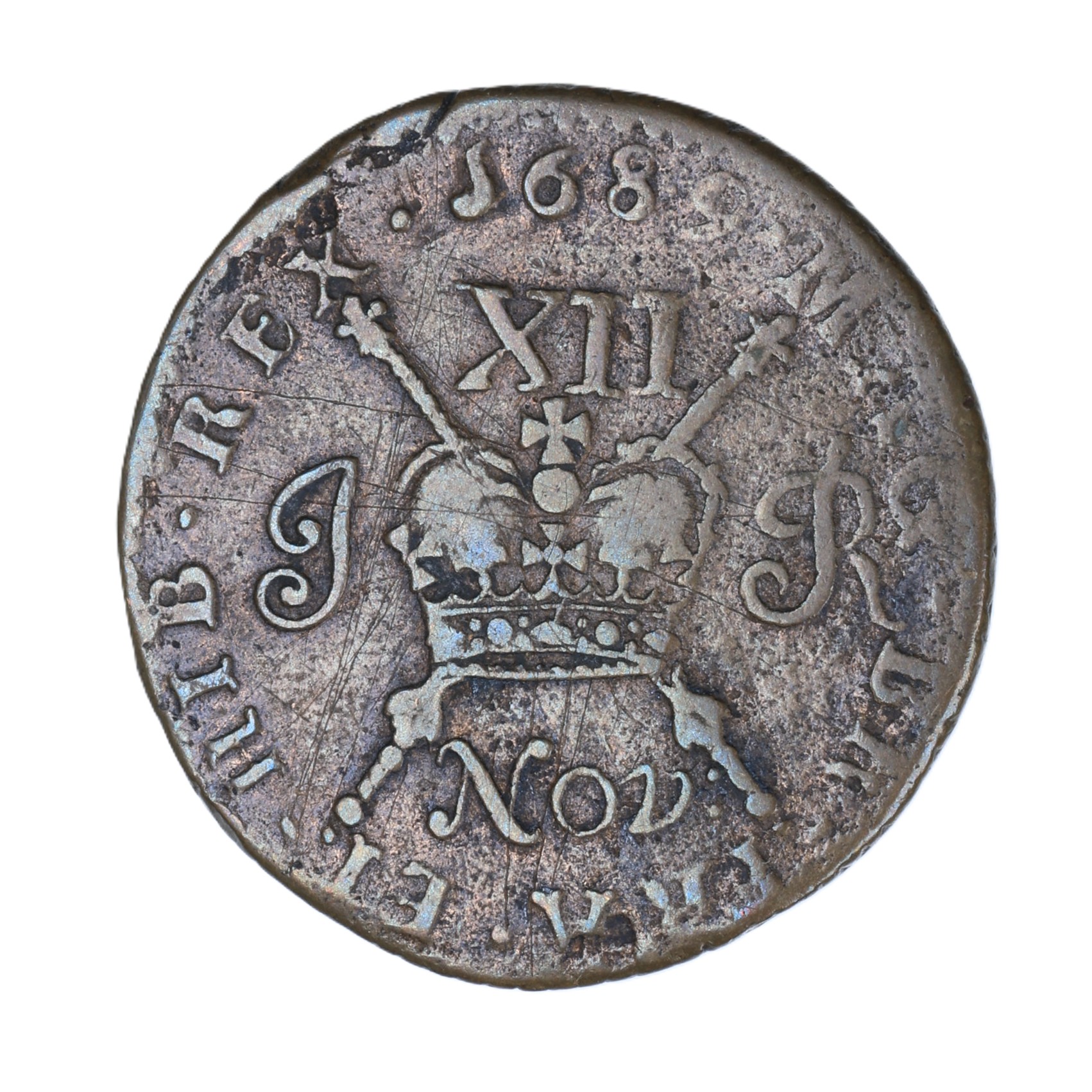 Ireland Gunmoney James II AD 1685-1691 Civil War Coinage Brass Gunmoney Shilling AD 1689 - Image 2
